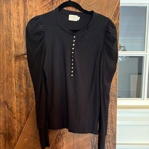 Nation LTD Black Button-down, Puffed Sleeve Top